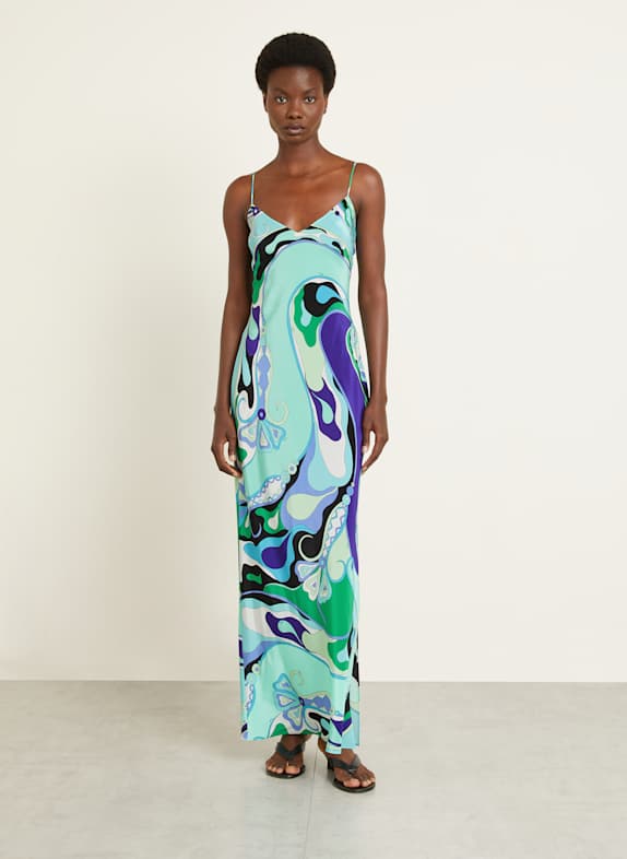 PUCCI Seidenkleid MINT/ DUNKELLILA/ TÜRKIS