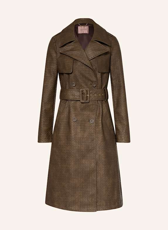 GUESS CARMEN trench coat in leather look DARK BROWN