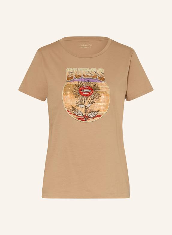 GUESS T-Shirt mit Schmucksteinen BEIGE