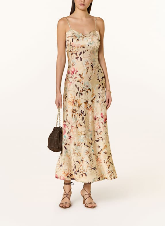 GUESS Satinkleid TULLIA BEIGE/ ROT/ BRAUN