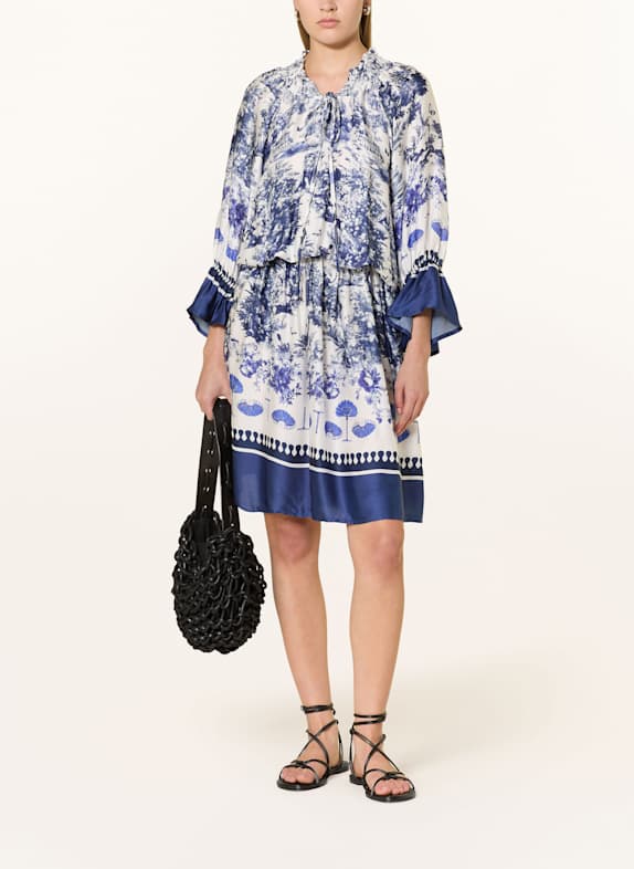 miss goodlife Satinkleid mit 3/4-Arm BLAU / WEISS