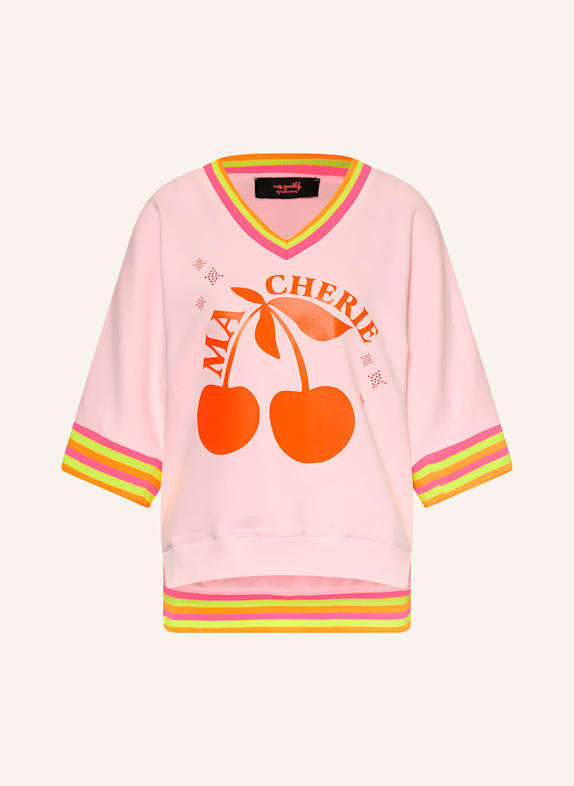 miss goodlife Sweatshirt with 3/4 sleeves and decorative gems LIGHT PINK/ NEON ORANGE/ NEON PINK