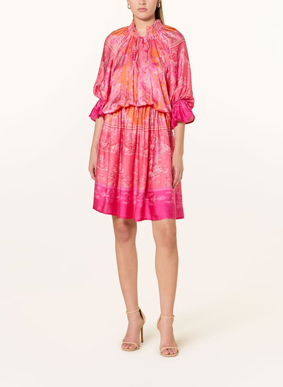 miss goodlife Satin dress with 3/4 sleeves PINK/ ORANGE