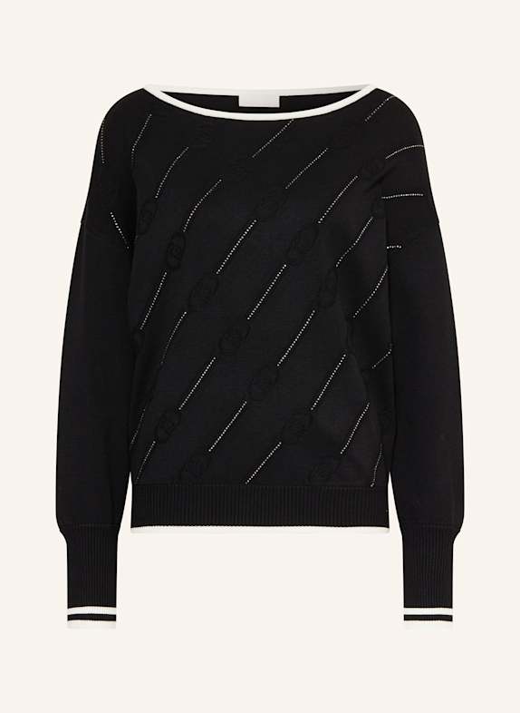 LIU JO Sweater with decorative gems BLACK/ WHITE