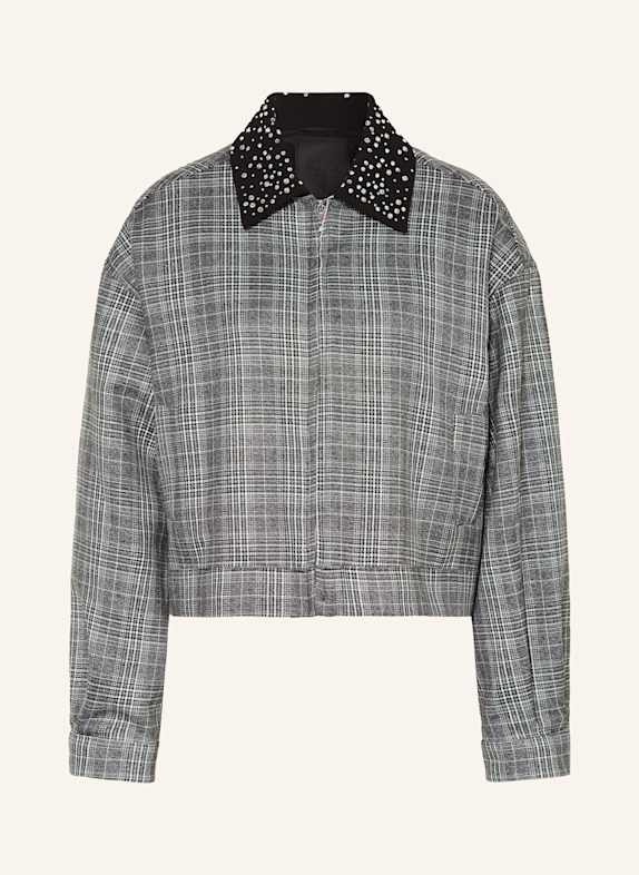 LIU JO Kurtka z ozdobnymi kamykami i błyszczącą przędzą SZARY / BIAŁY / CZIEMNOSZARY