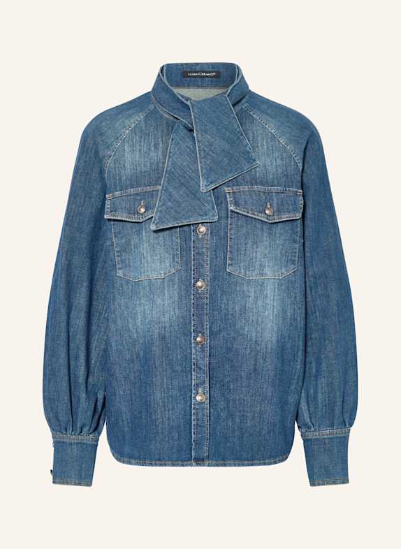 LUISA CERANO Denim blouse with detachable bow BLUE