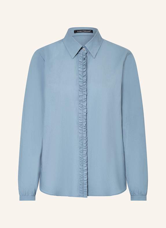 LUISA CERANO Shirt blouse with ruffles BLUE GRAY