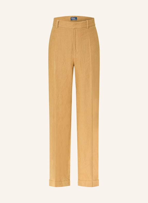 POLO RALPH LAUREN Spodnie marlena z lnu KONIAKOWY