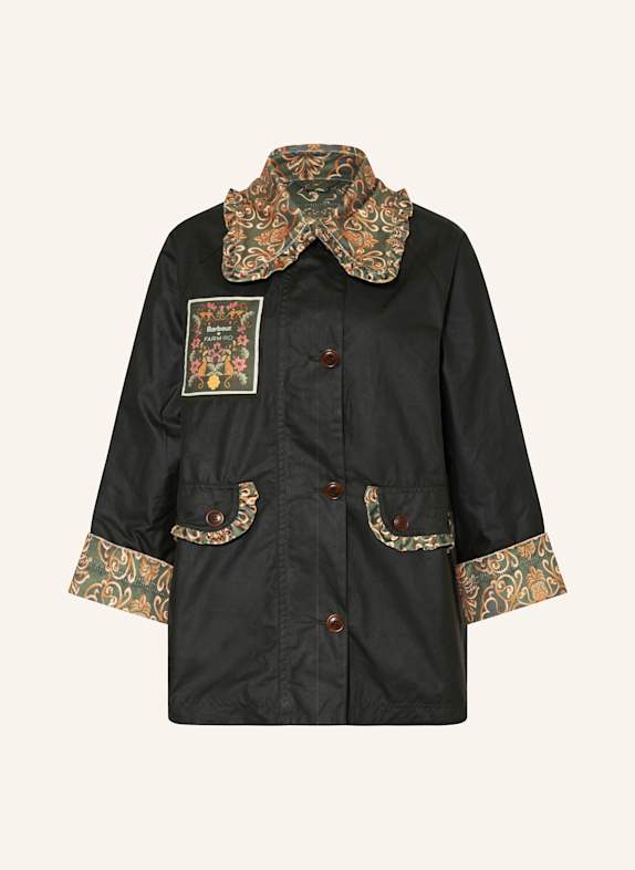 Barbour Kurtka MARIA-CLARA z falbankami CZARNY/ OLIWKOWY/ POMARAŃCZOWY