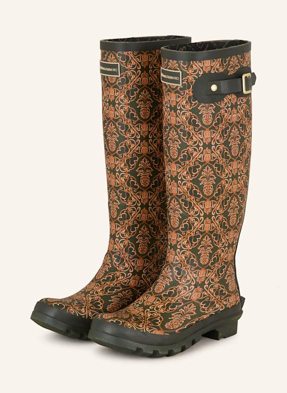 Barbour Gummistiefel CAMI WELLY KHAKI / ROSÉGOLD / DUNKELORANGE
