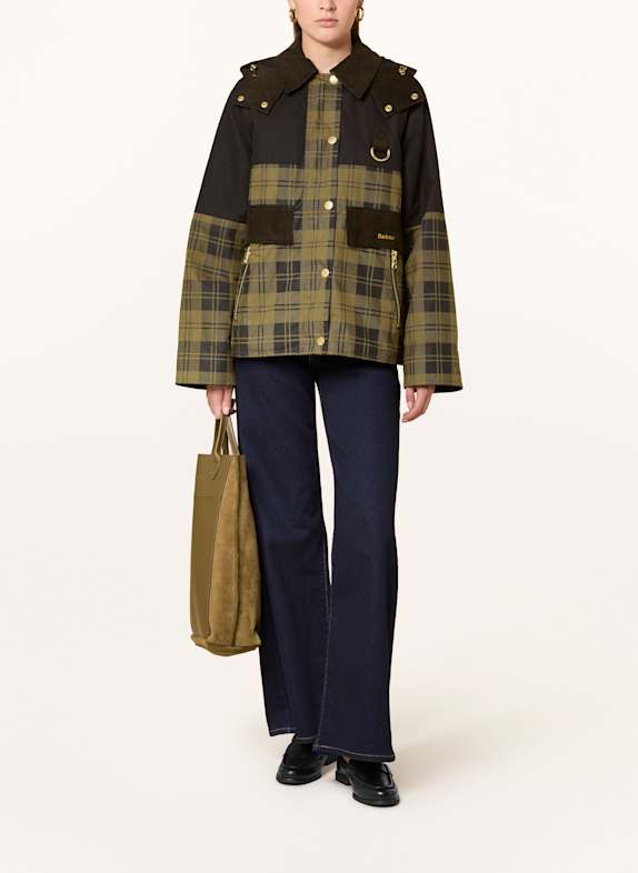 Barbour Fieldjacket ELAINE mit abnehmbarer Kapuze SCHWARZ/ OLIV