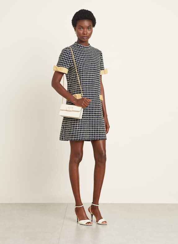 VALENTINO Bouclé-Kleid DUNKELBLAU/ ECRU