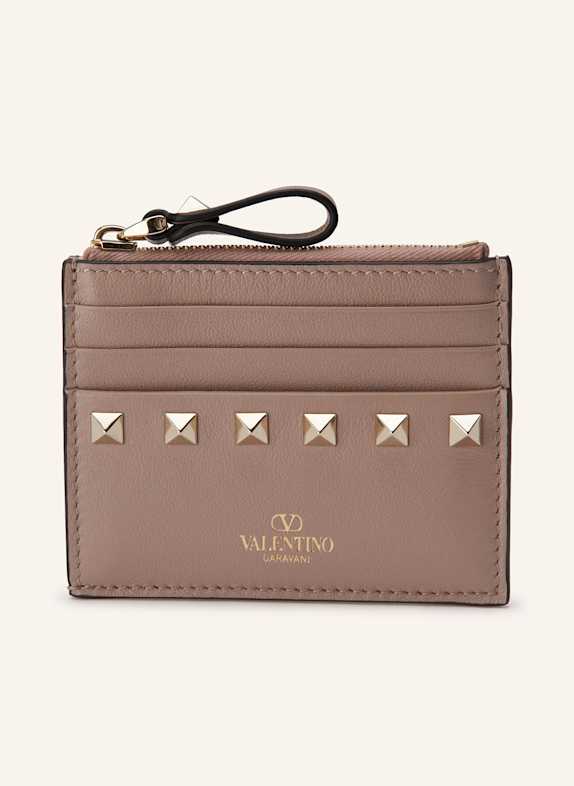 VALENTINO GARAVANI Pouzdro na karty ROCKSTUD s nýty RŮŽOVÁ
