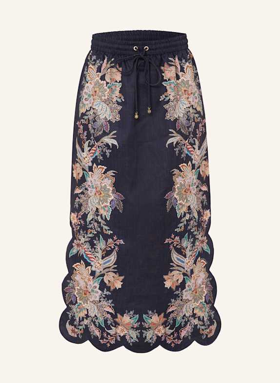 ZIMMERMANN Leinenrock RHIANNON in Jeansoptik DUNKELBLAU/ GRÜN/ LILA