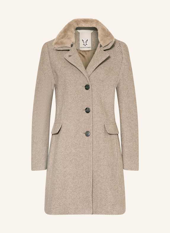 FUCHS SCHMITT Vlněný kabát s odnímatelnou umělou kožešinou BÉŽOVÁ