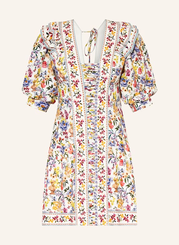 FARM RIO Dress with linen ECRU / BLUE / YELLOW