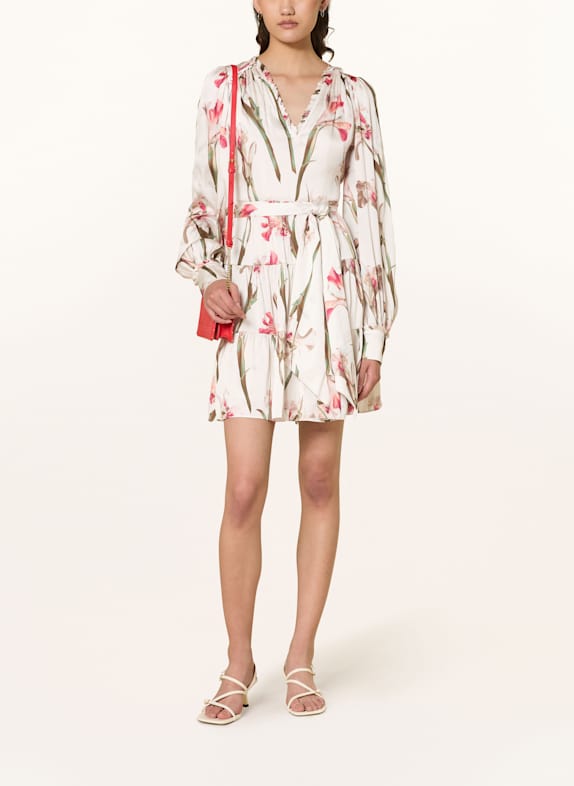 TED BAKER Satinkleid CUIABA mit Rüschen ECRU/ PINK/ GRÜN