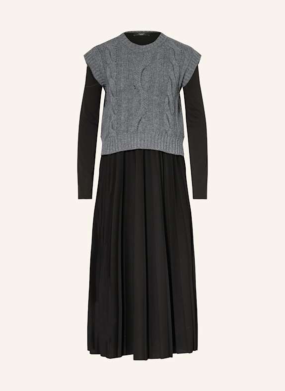WEEKEND Max Mara Set EBRO: Plisseekleid und Pullunder SCHWARZ/ GRAU