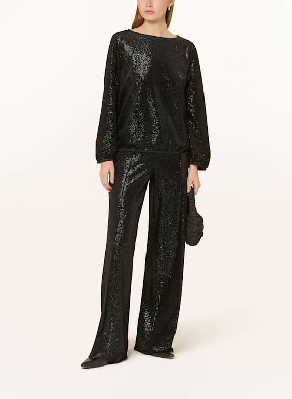 ELENA MIRO Marlenehose aus Samt mit Glitzergarn SCHWARZ