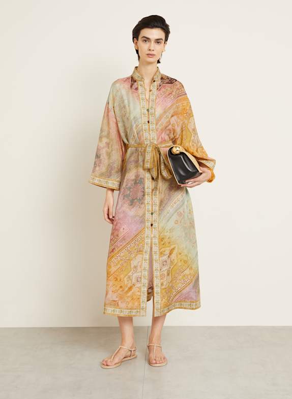 ZIMMERMANN Silk dress with 3/4 sleeves PINK/ YELLOW/ MINT