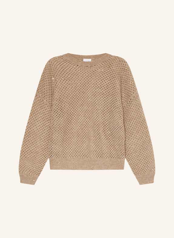 BRUNELLO CUCINELLI Pullover mit Mohair und Pailletten HELLBRAUN