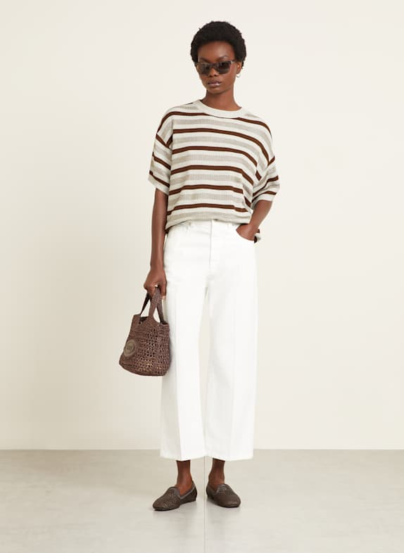 BRUNELLO CUCINELLI Gebreid shirt met glittergaren CRÈME / BRUIN