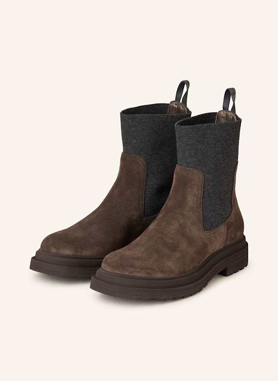 BRUNELLO CUCINELLI Chelsea-Boots mit Schmucksteinen DUNKELBRAUN/ DUNKELGRAU