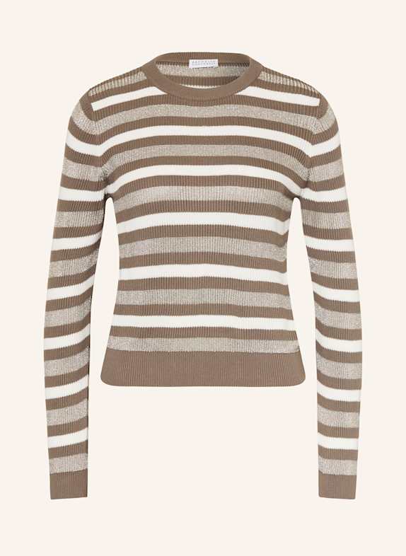 BRUNELLO CUCINELLI Pullover mit Glizergarn WEISS/ BRAUN/ SILBER