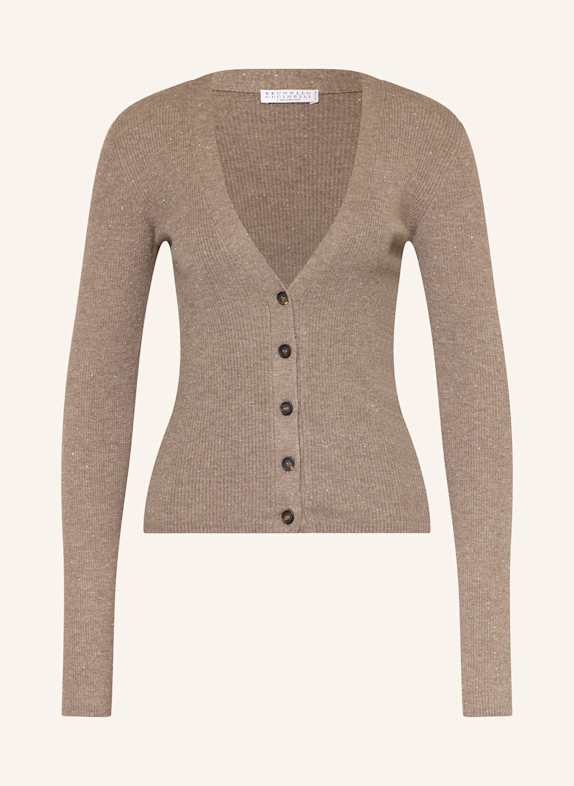 BRUNELLO CUCINELLI Cardigan with cashmere and glitter thread TAUPE