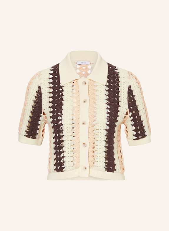 REISS Cropped-Häkelbluse RONI CREME/ DUNKELBRAUN/ HELLBRAUN