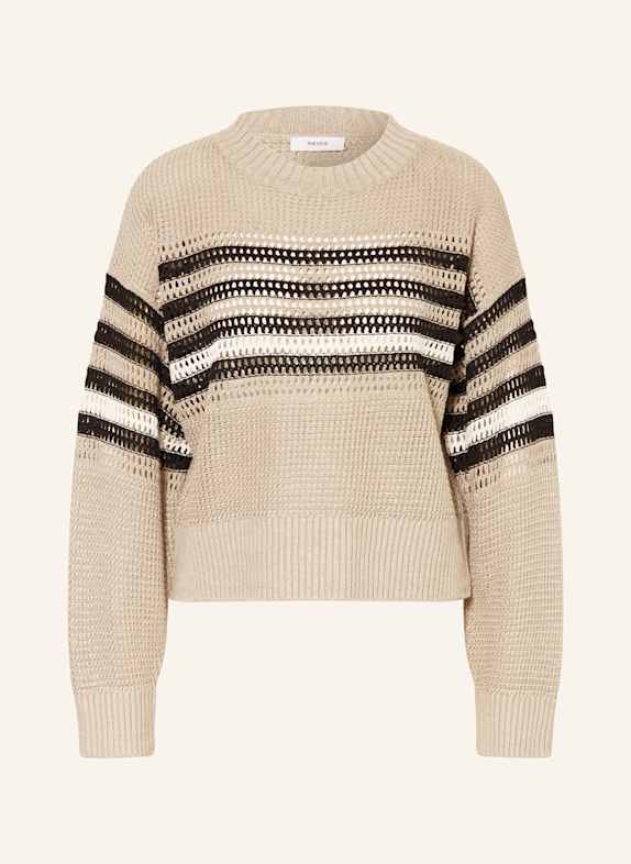REISS Pullover CATRICE aus Leinen TAUPE/ SCHWARZ/ WEISS