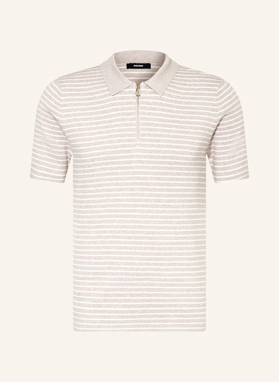 REISS Strick-Poloshirt FALLOW HELLBRAUN/ WEISS
