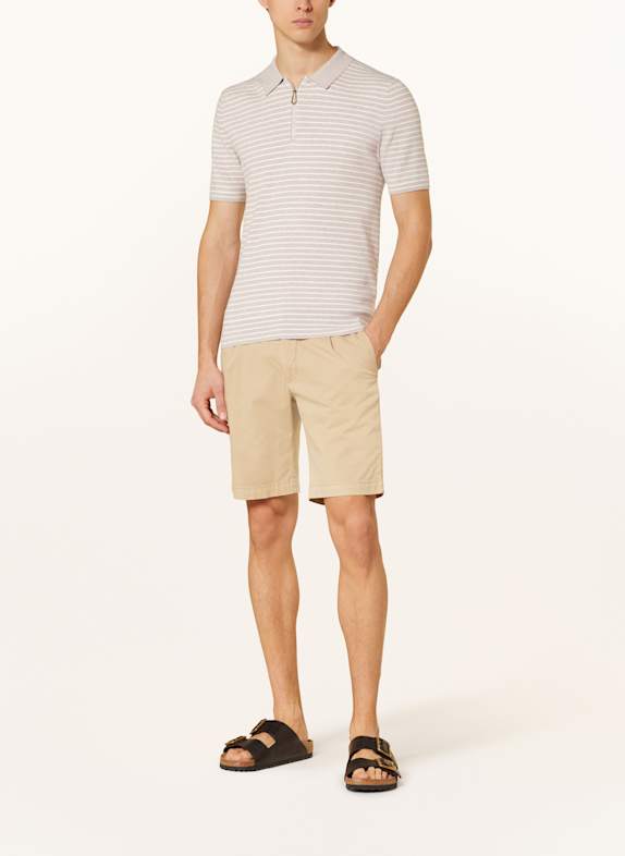 REISS Strick-Poloshirt FALLOW HELLBRAUN / WEISS