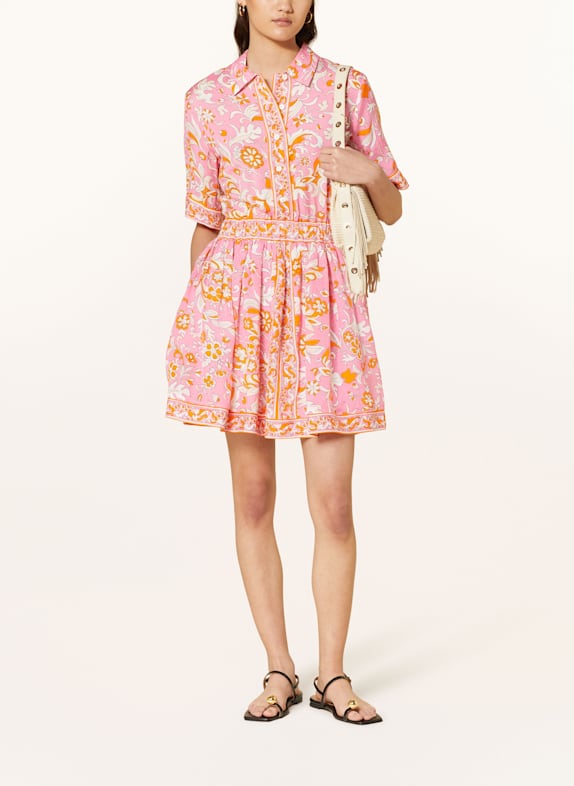 maje Kleid mit Leinen ROSA/ ORANGE/ ECRU