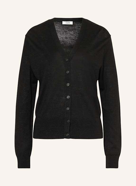 COS Strickjacke mit Merinowolle und Leinen SCHWARZ