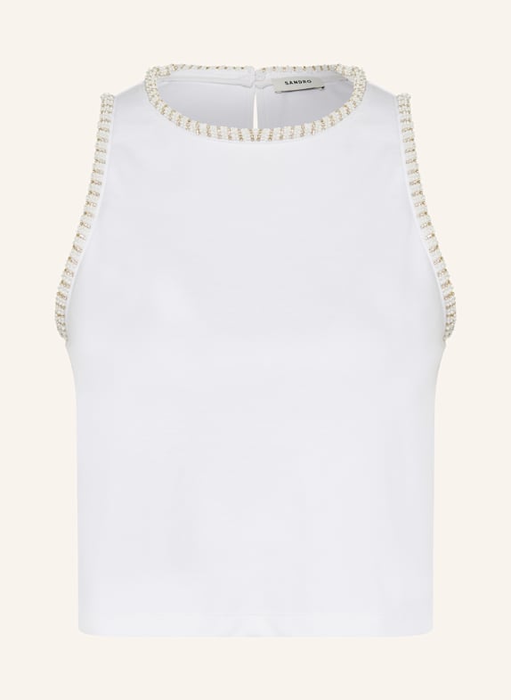 SANDRO Cropped-Top mit Schmucksteinen WEISS