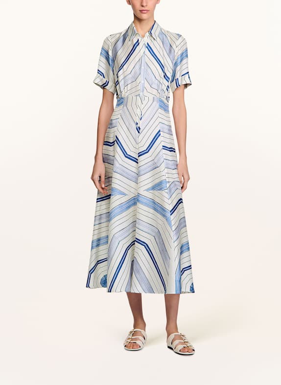 SANDRO Hemdblusenkleid aus Seide WEISS/ BLAU/ HELLBLAU