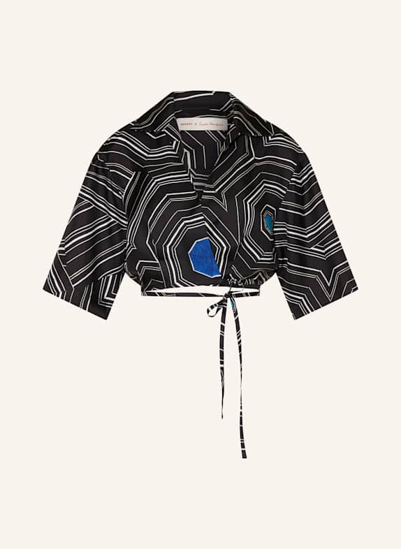 SANDRO Cropped-Bluse aus Seide SCHWARZ/ BLAU/ WEISS
