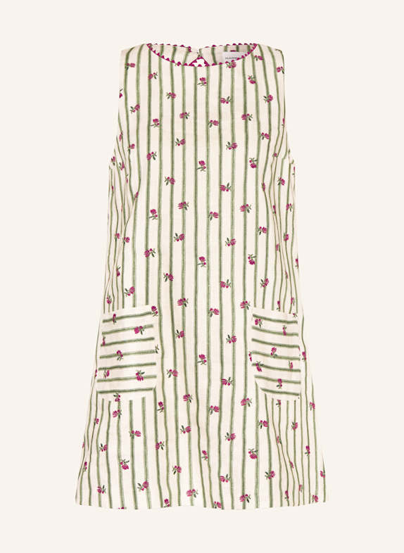 CLAUDIE PIERLOT Leinenkleid ECRU/ GRÜN/ DUNKELROT