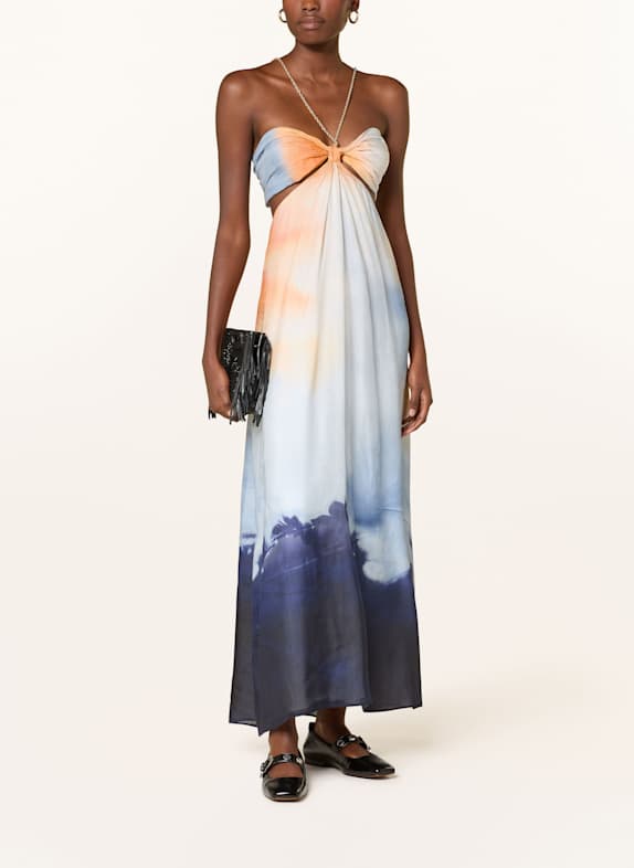 maje Kleid mit Leinen und Rüschen HELLBLAU/ DUNKELBLAU/ ORANGE