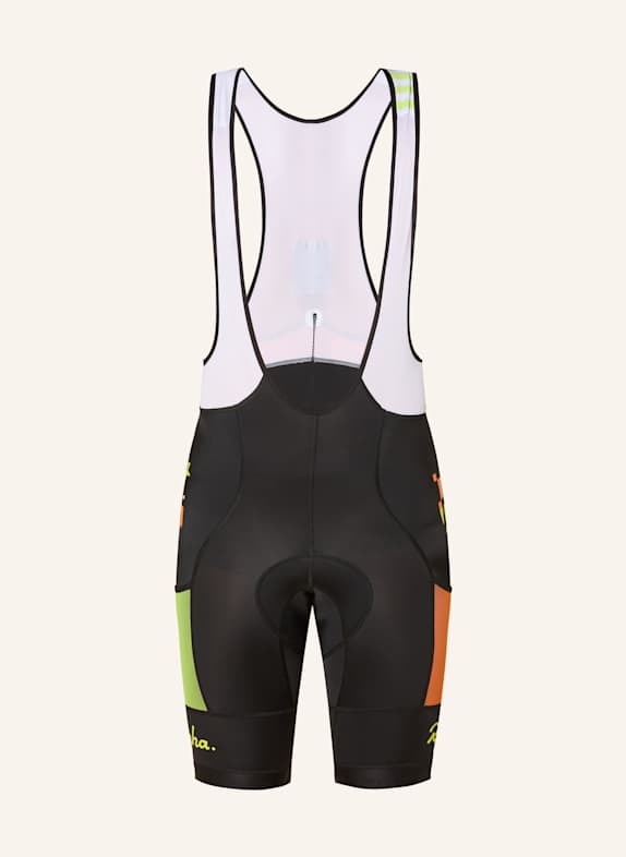 Rapha Radhose AMANI PRO TEAM TRAINING CARGO BIB mit Trägern und gepolstertem Einsatz SCHWARZ/ WEISS/ HELLGRÜN
