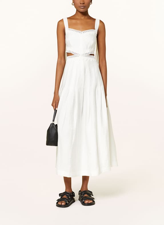 SANDRO Kleid mit Leinen und Cut-outs WEISS