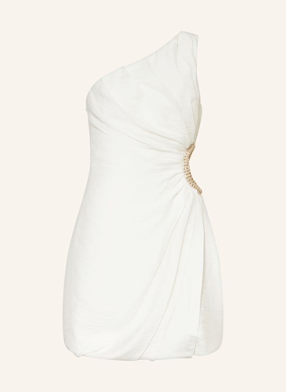 SANDRO One-Shoulder-Kleid mit Leinen und Schmucksteinen WEISS