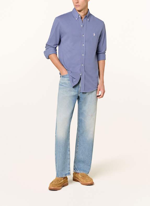 POLO RALPH LAUREN Piqué-overhemd Custom Fit BLAUWGRIJS
