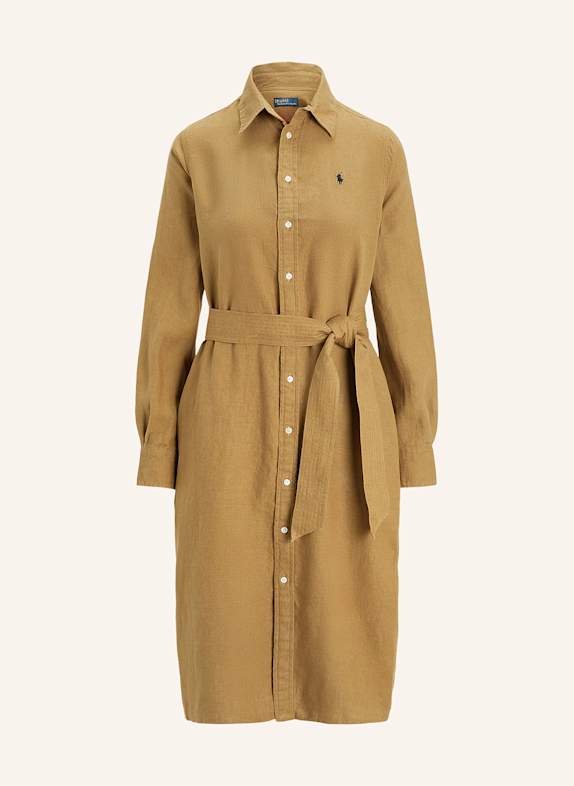 POLO RALPH LAUREN Hemdblusenkleid aus Leinen CAMEL