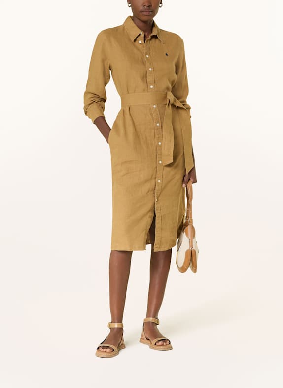 POLO RALPH LAUREN Hemdblusenkleid aus Leinen CAMEL