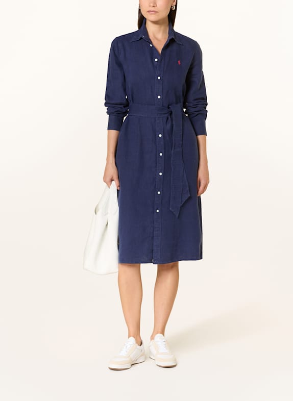 POLO RALPH LAUREN Hemdblusenkleid aus Leinen DUNKELBLAU