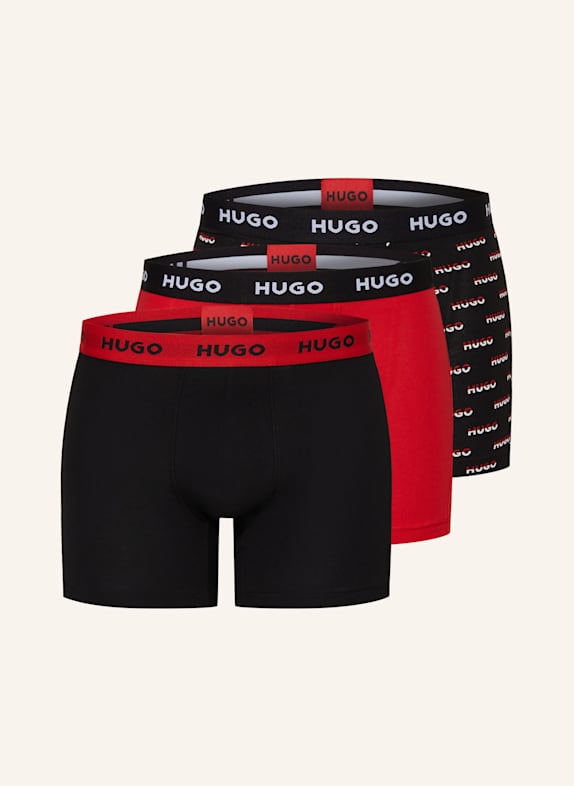 HUGO 3er-Pack Boxershorts SCHWARZ/ ROT