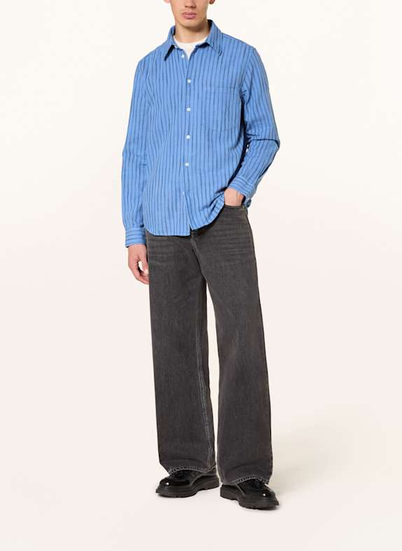 SAMSØE  SAMSØE Overhemd LIAM Comfort Fit met linnen BLAUW / ZWART