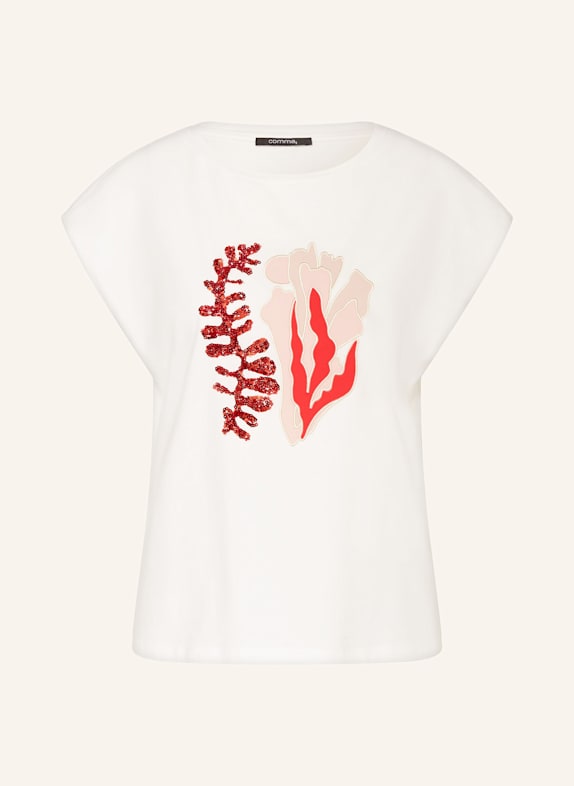 comma T-Shirt mit Pailletten WEISS